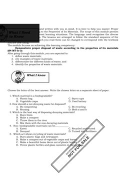 This module was designed and written with you in mind. It is here to help you master Proper
Disposal of Waste According to th