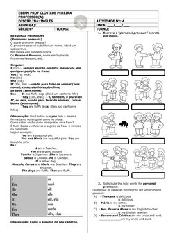 EEEFM PROF CLOTILDE PEREIRA 
PROFESSOR(A): 
DISCIPLINA: INGLÊS 
ATIVIDADE Nº: 4 
ALUNO(A): 
DATA: ___/___/___ 
SÉRIE:6º 
TU