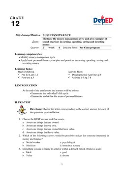 Money Management Cycle for Grade 12 | PDF | Saving | Investing