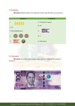 V. Evaluation
Directions: Match column A to column B. Choose only the letter of your answer.
Column A
Column B
1. 
2. 50 
3.