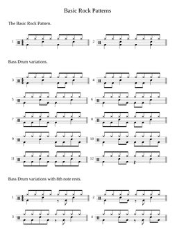 4
2
12
10
6
8
3
1
Bass Drum variations with 8th note rests.
11
9
5
7
4
2
3
Basic Rock Patterns
Bass Drum variations.
1
The Ba