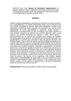 SANTOS, Erick Dias. Manual do Movimento Agachamento. 63 
páginas. Relatório Técnico. Mestrado Profissional em Exercício Físic