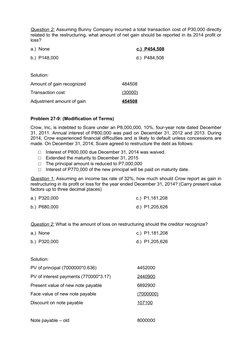Question 2: Assuming Bunny Company incurred a total transaction cost of P30,000 directly
related to the restructuring, what a