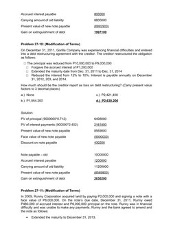 Accrued interest payable 
800000
Carrying amount of old liability
8800000
Present value of new note payable
(6892900)
Gain on