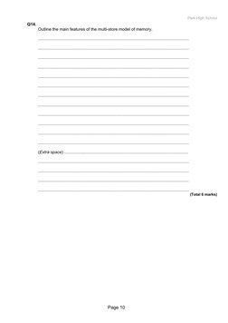 Park High School
Q14. 
Outline the main features of the multi-store model of memory.
........................................