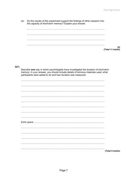 Park High School
(e)     Do the results of this experiment support the findings of other research into
the capacity of short-