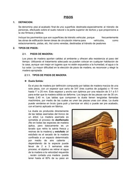 PISOS
1.
DEFINICION:
Se denomina piso al acabado final de una superficie destinada especialmente al tránsito de
personas, efe