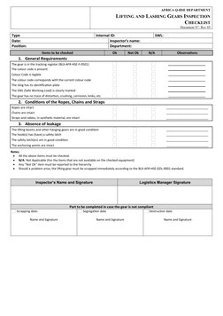 Lifting and Lashing Gear Inspection Checklist | PDF | Rope ...