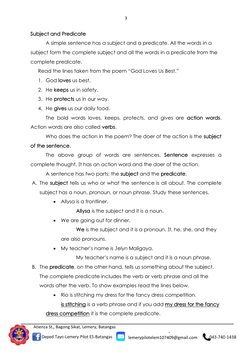 Grade 5 English Activity Sheet: Subject & Predicate | PDF | Subject ...