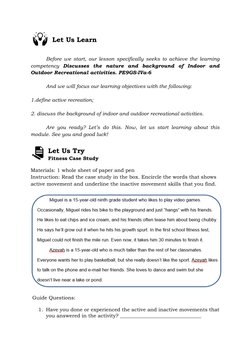 Q4 Physical Education 9 - Module 1 | PDF | Recreation | Outdoor Recreation