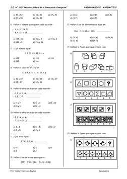 I.E. N° 025 “Nuestra Señora de la Inmaculada Concepción” 
RAZONAMIENTO  MATEMÁTICO  
Prof. Demetrio Ccesa Rayme