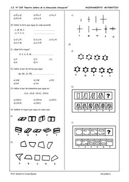 I.E. N° 025 “Nuestra Señora de la Inmaculada Concepción” 
RAZONAMIENTO  MATEMÁTICO  
Prof. Demetrio Ccesa Rayme