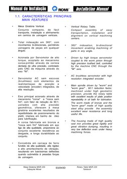 4
S32543D
Manual de Instalação
Installation Manual
 Mesa Giratória MGR 230
Cabeçote Móvel
Rotary Table MGR 230
Tailstock
•
Me
