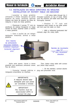 8
S32543D
Manual de Instalação
Installation Manual
 Mesa Giratória MGR 230
Cabeçote Móvel
Rotary Table MGR 230
Tailstock
1.4.