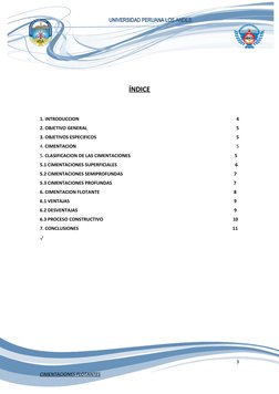 UNIVERSIDAD PERUANA LOS ANDES
ÍNDICE
1. INTRODUCCION
4
2. OBJETIVO GENERAL
5
3. OBJETIVOS ESPECIFICOS
5
4. CIMENTACION
5
5. C