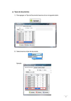 4 
 
a) Tipos de documentos  
 
1) Para agregar un Tipo de Documento hacemos clic en el siguiente botón.