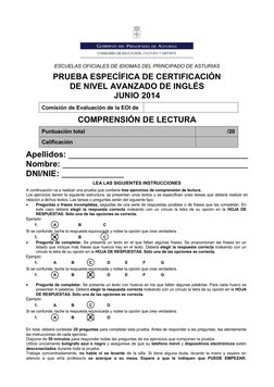 ESCUELAS OFICIALES DE IDIOMAS DEL PRINCIPADO DE ASTURIAS 
PRUEBA ESPECÍFICA DE CERTIFICACIÓN  
DE NIVEL AVANZADO DE INGLÉS