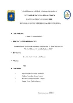 "Año del Bicentenario del Perú: 200 años de Independencia"
UNIVERSIDAD NACIONAL DE CAJAMARCA
FACULTAD CIENCIAS DE LA SALUD