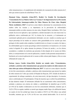 sobre inmunizaciones y el cumplimiento del calendario de vacunación de niños menores de 2
años que asisten al puesto de salud