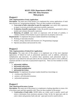 KLEF: FED: Department of BES-I
19SC1202 -Data Structure
Mini projects
Project-1
Title: Implementation of stack Applications
D
