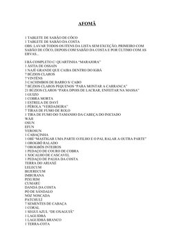 AFOMÃ
1 TABLETE DE SABÃO DE CÔCO
1 TABLETE DE SABÃO DA COSTA
OBS: LAVAR TODOS OS ITENS DA LISTA SEM EXCEÇÃO, PRIMEIRO COM 
SA