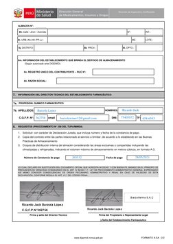 Dirección de Inspección y Certificación
ALMACEN N°: ………. 
N°:
INT.: 
MZ.
LOTE.: 
6k. PROV.:
6l. DPTO.:
6m. INFORMACIÓN DEL ES