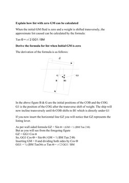 Explain how list with zero GM can be calculated
When the initial GM fluid is zero and a weight is shifted transversely, the