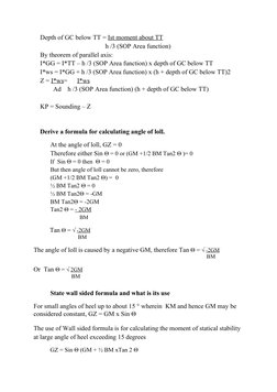 Depth of GC below TT = Ist moment about TT
                                        h /3 (SOP Area function)
By theorem of par