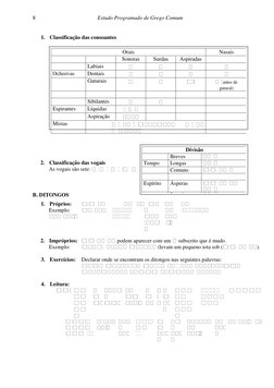 8 
Estudo Programado de Grego Comum 
 
 
1. Classificação das consoantes 
 
 
Orais 
Nasais 
 
 
Sonoras 
Surdas 
Aspiradas