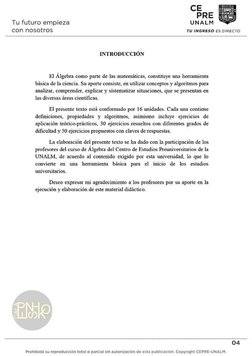 CE 
PRE 
Tu futuro empieza 
UNALM 
con nosotros 
TU INGRESO ES DIRECTO 
  
  
INTRODUCCIÓN 
El Álgebra como parte de las mate