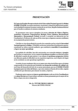 CE 
PRE 
Tu futuro empieza 
UNALM 
con nosotros 
TU INGRESO ES DIRECTO 
  
  
PRESENTACIÓN 
El Centro de Estudios Preuniversi