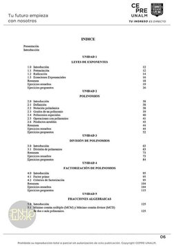 Tu futuro empieza 
UNALM 
con nosotros 
TU INGRESO ES DIRECTO 
INDICE 
Presentación 
Introducción 
UNIDAD 1 
LEYES DE E