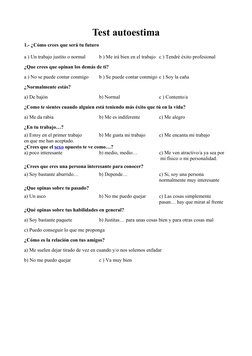 Test de Autoestima para Adolescentes PDF | PDF | Autoestima | Felicidad