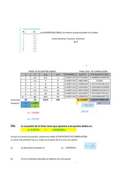 Ejercicio. Ajuste con una REGRESION LINEAL los valores proporcionados en la tabla
Como tenemos 7 puntos, entonces:
n= 7
PARA