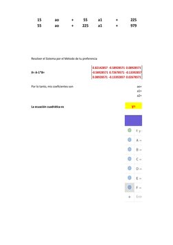 15
ao
+
55
a1
+
225
55
ao
+
225
a1
+
979
Resolver el Sistema por el Método de tu preferencia
0.82142857 -0.58928571 0.0892857