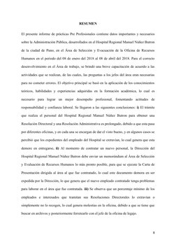 RESUMEN
El presente informe de prácticas Pre Profesionales contiene datos importantes y necesarios
sobre la Administración Pú