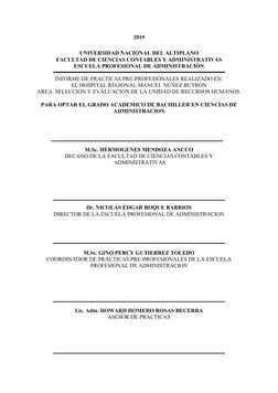 2019
UNIVERSIDAD NACIONAL DEL ALTIPLANO
FACULTAD DE CIENCIAS CONTABLES Y ADMINISTRATIVAS
ESCUELA PROFESIONAL DE ADMINISTRACIÓ