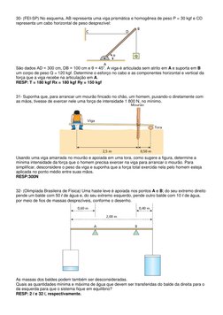 30- (FEI-SP) No esquema, AB representa uma viga prismática e homogênea de peso P = 30 kgf e CD 
representa um cabo horizontal
