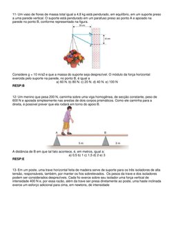 11- Um vaso de flores de massa total igual a 4,8 kg está pendurado, em equilíbrio, em um suporte preso 
a uma parede vertical