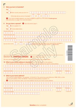 Page 3
Sensitive (when completed)
14321314
8	
Were you born in Australia?
Yes
No
Which country were you born in?
Day
Month
Ye