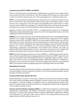Communications (HTTP, SIMPLE, and XMPP)
HTTP is a request/response communications standard based on a client/ server model. A