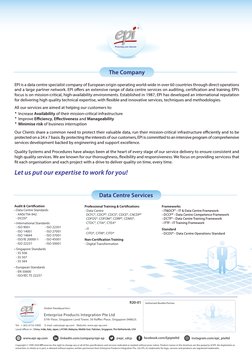 Authorised Reseller/Partner:
The Company
EPI is a data centre specialist company of European origin operating world-wide in o