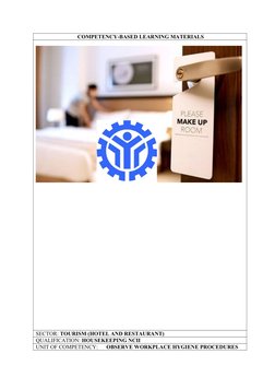 COMPETENCY-BASED LEARNING MATERIALS
SECTOR: TOURISM (HOTEL AND RESTAURANT)
QUALIFICATION: HOUSEKEEPING NCII
UNIT OF COMPETEN