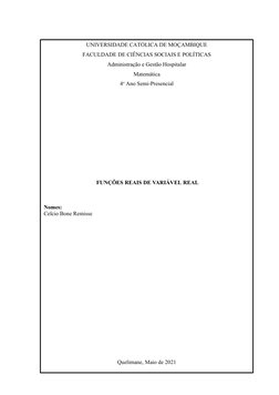 UNIVERSIDADE CATÓLICA DE MOÇAMBIQUE
FACULDADE DE CIÊNCIAS SOCIAIS E POLÍTICAS
Administração e Gestão Hospitalar
Matemática
4o