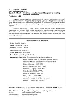 TLE Carpentry Grade 10 Module 1 | PDF | Carpentry | Drill