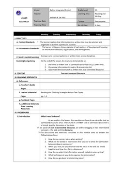 Discourse in Writing: Lesson Plan Guide | PDF | Discourse | Cognition