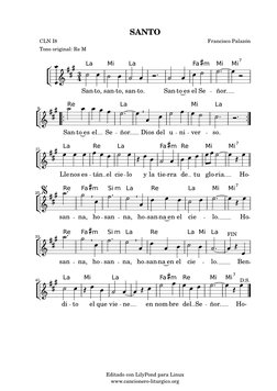 SANTO
Francisco Palazón
CLN I8
Tono original: Re M
to.
Se
La
toes
to,
san

Mi
San
Mi
7

San

to,

ñor.




el
san
Fa