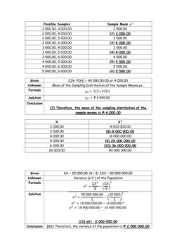 Possible Samples
Sample Mean xˉ
2 000.00, 3 000.00
2 500.00
2 000.00, 4 000.00
(2) 3 000.00
2 000.00, 5 000.00
3 500.00
2 000