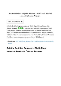 Aviatrix Certified Engineer Answers – Multi-Cloud Network
Associate Course Answers
Aviatrix Certified Engineer Answers – Mult