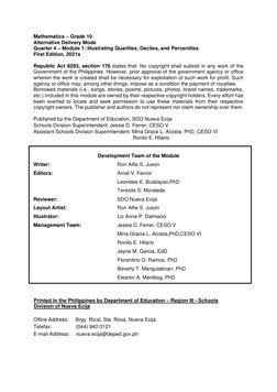 Mathematics: Quarter 4 - Module 1: Illustrating Quartiles, Deciles, and ...